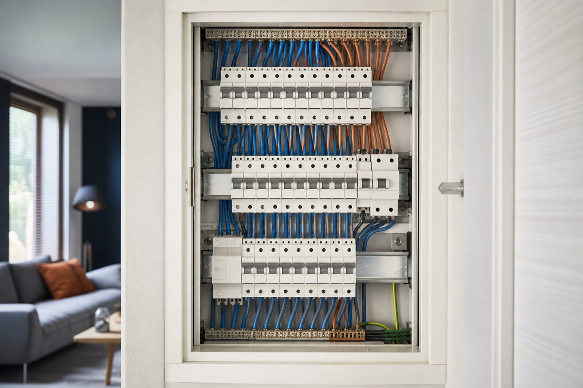 Nette groepenkast en elektrotechnische installatie